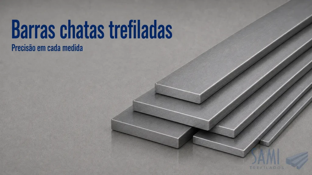 Barras chatas trefiladas em aço com precisão dimensional.