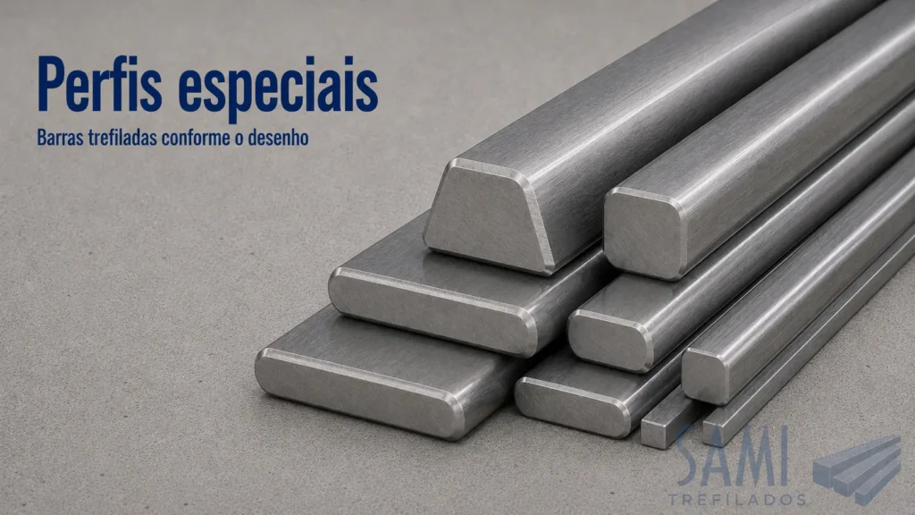 Perfis trefilados especiais produzidos conforme desenho técnico.